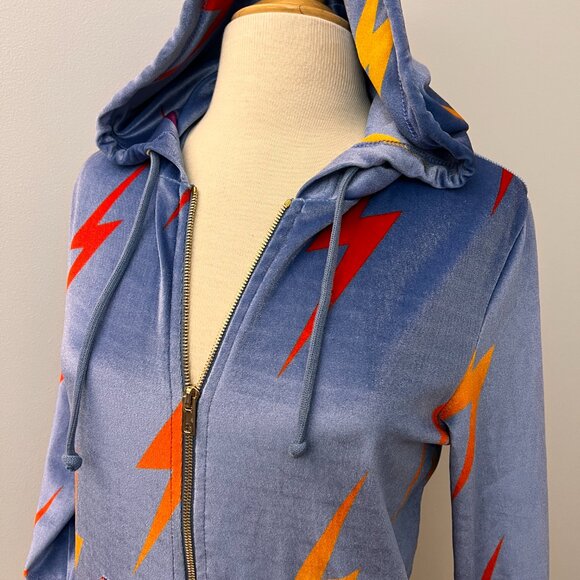 Aviator Nation Slate Blue Velour Lighting Bolt Full Zip Hoodie Sz S - Picture 8 of 10